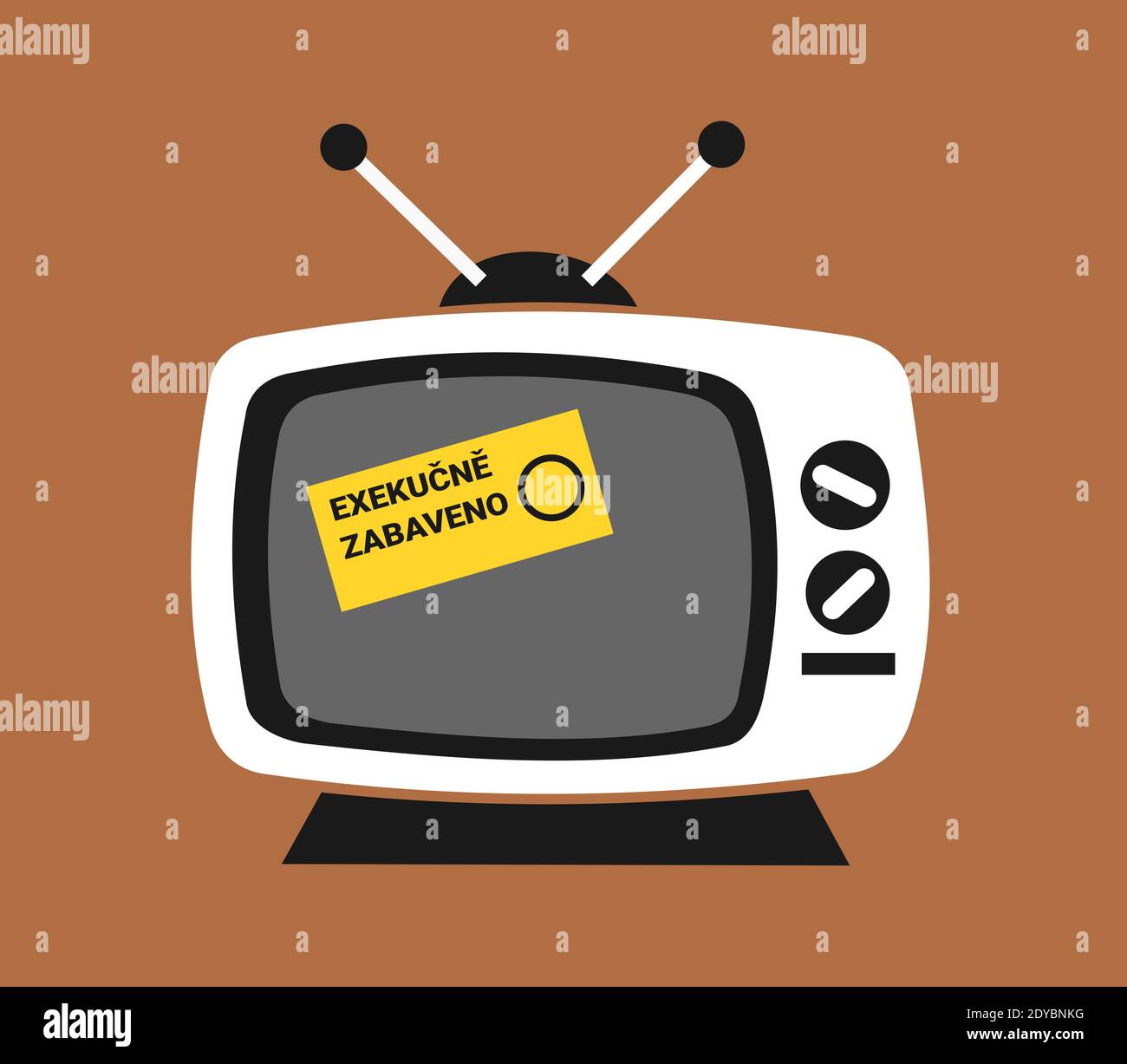 Exekucne zabaveno (translation from czech: executory confiscation). television is taken because of financial debt and insolvency Stock Photo
