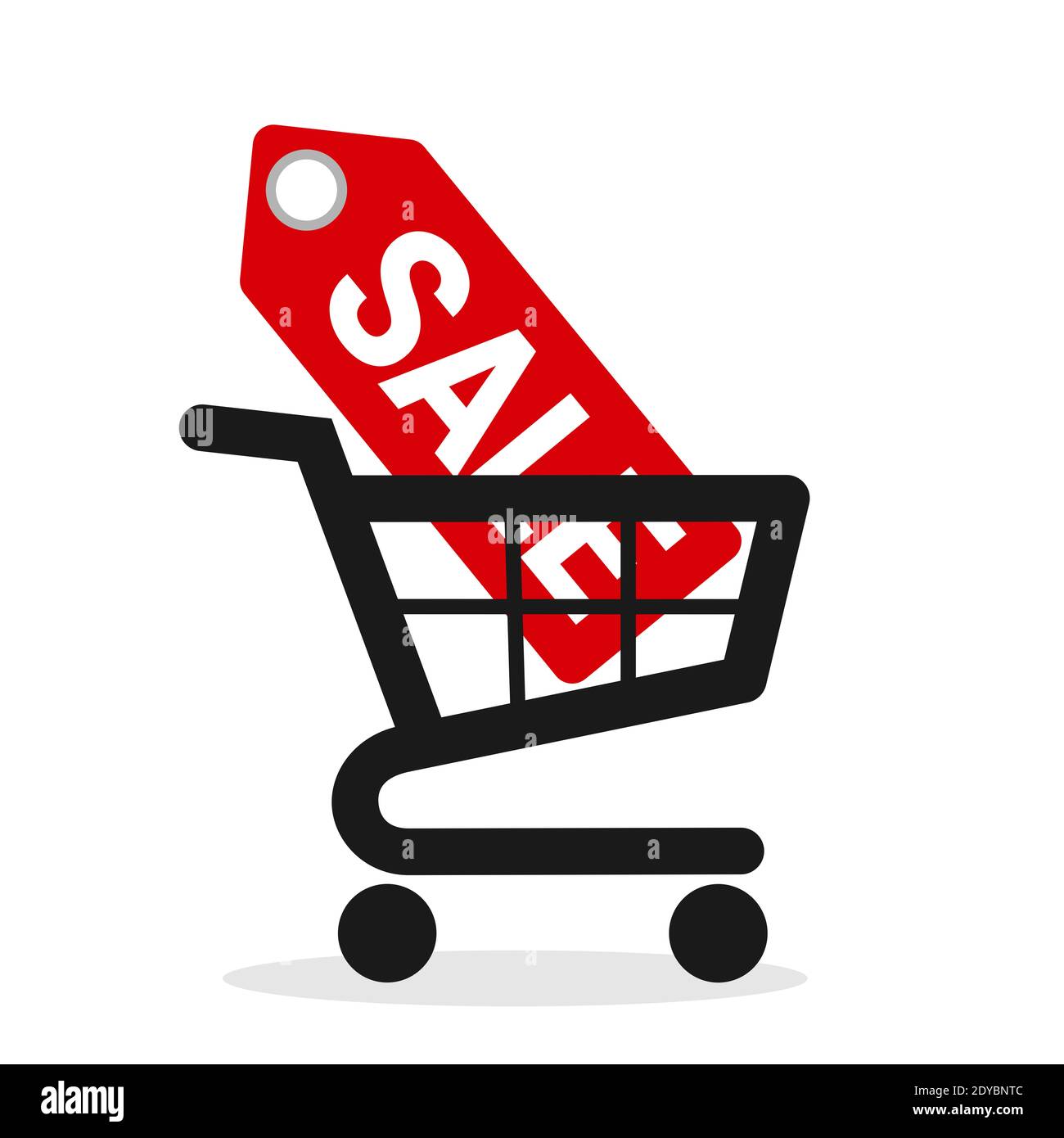 For sale shopping cart and trolley with red tag. Discount and bargain