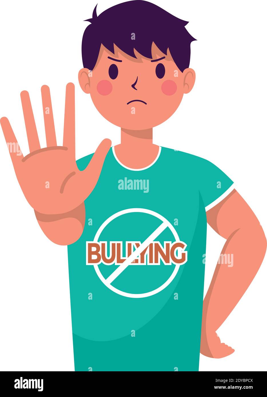 young man victim of bullying with hand stop and signal vector illustration design Stock Vector