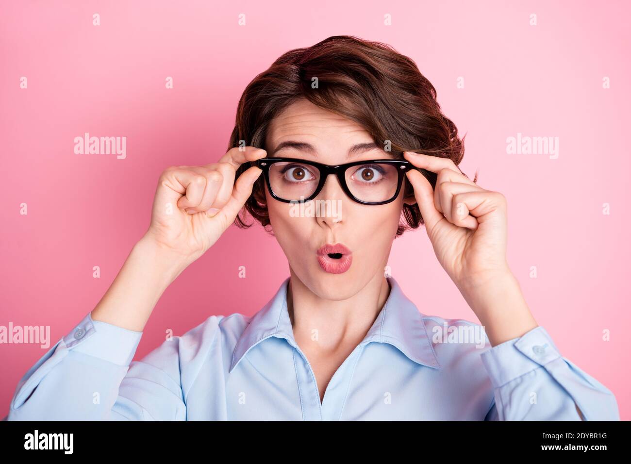 Close-up portrait of her she nice attractive intelligent amazed brown ...