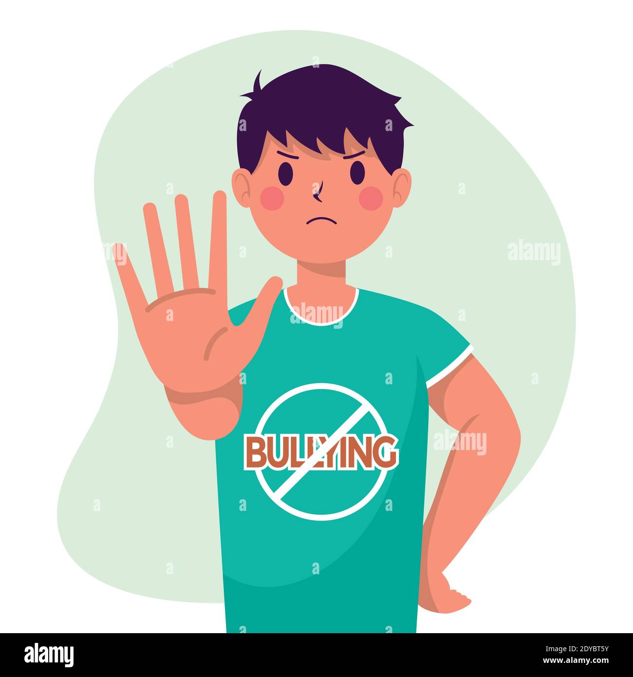 young man victim of bullying with hand stop and signal character vector illustration design Stock Vector