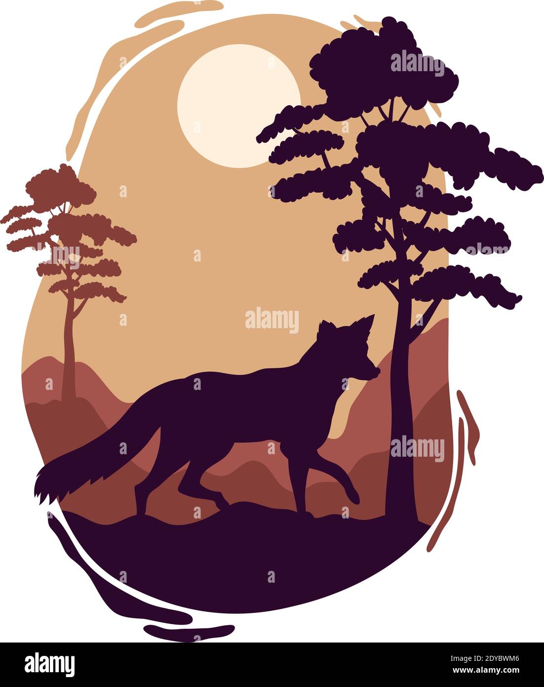 wolf walking wild fauna silhouette scene vector illustration design Stock Vector