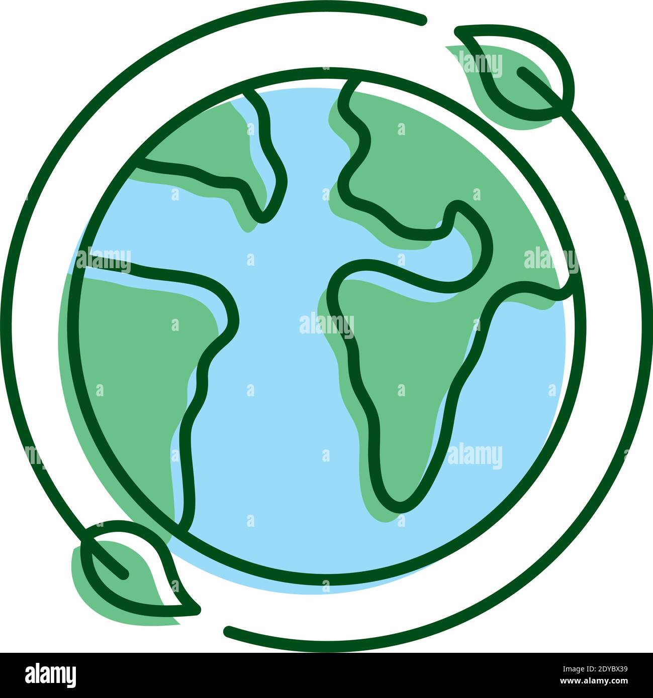 leafs plant around of planet earth ecology line and fill icon vector ...