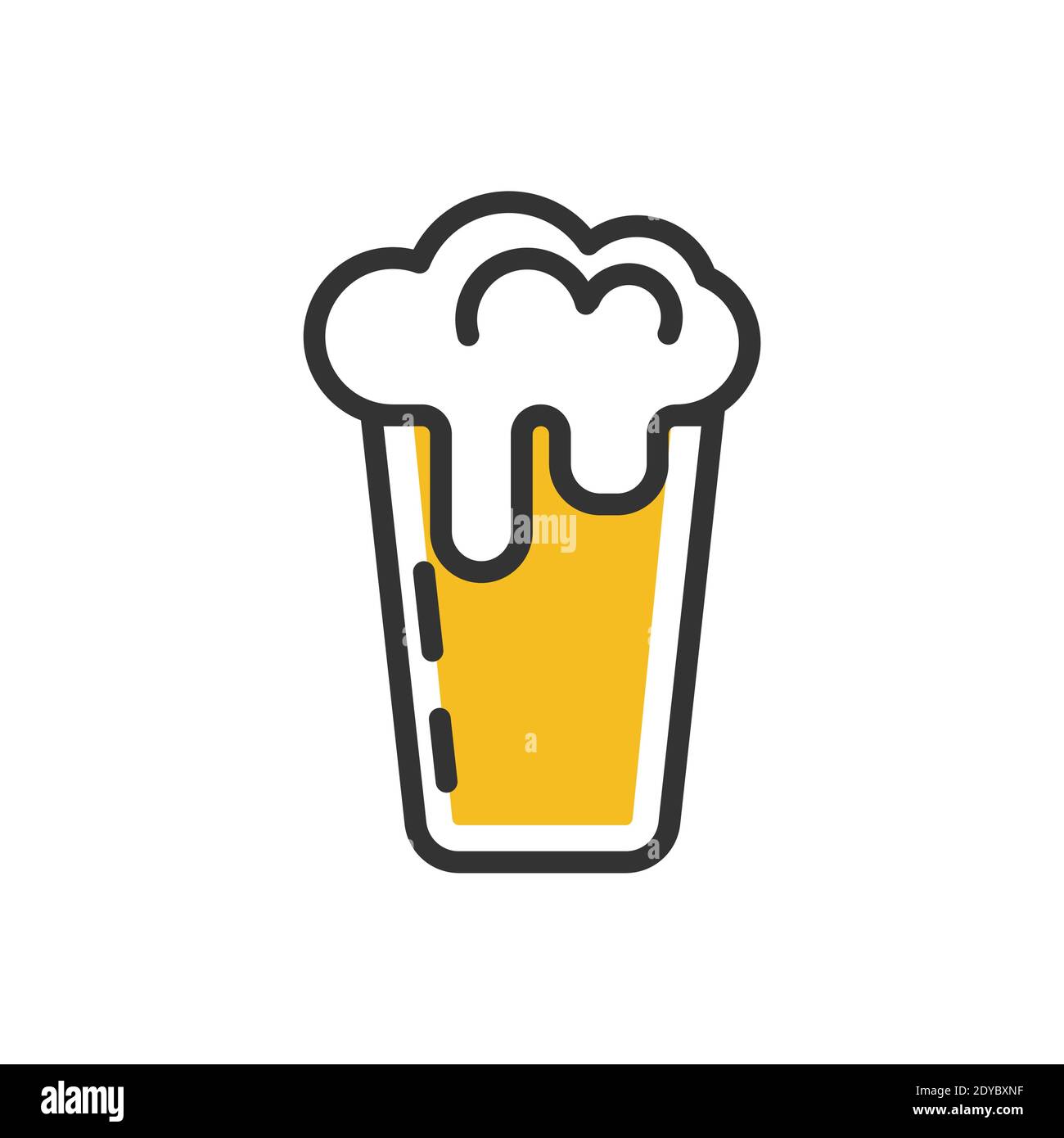 Mug of beer glass alcohol icon isolated on white. Logo beer mug with white froth golden drink vector illustration concept Stock Vector