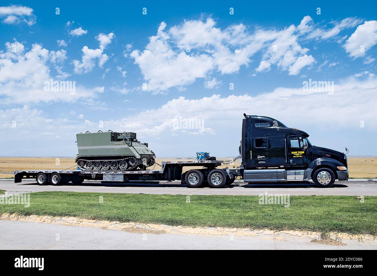 Truck Oversized Load Armored Vehicle Flatbed Stock Photo