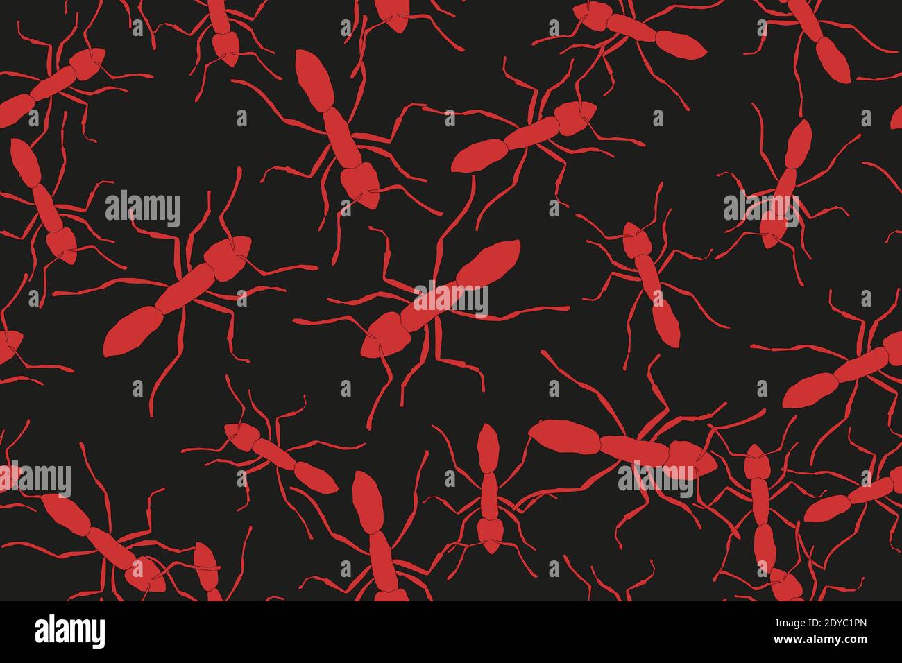 Red Ants Illustration Seamless Pattern on Black Background Stock Vector