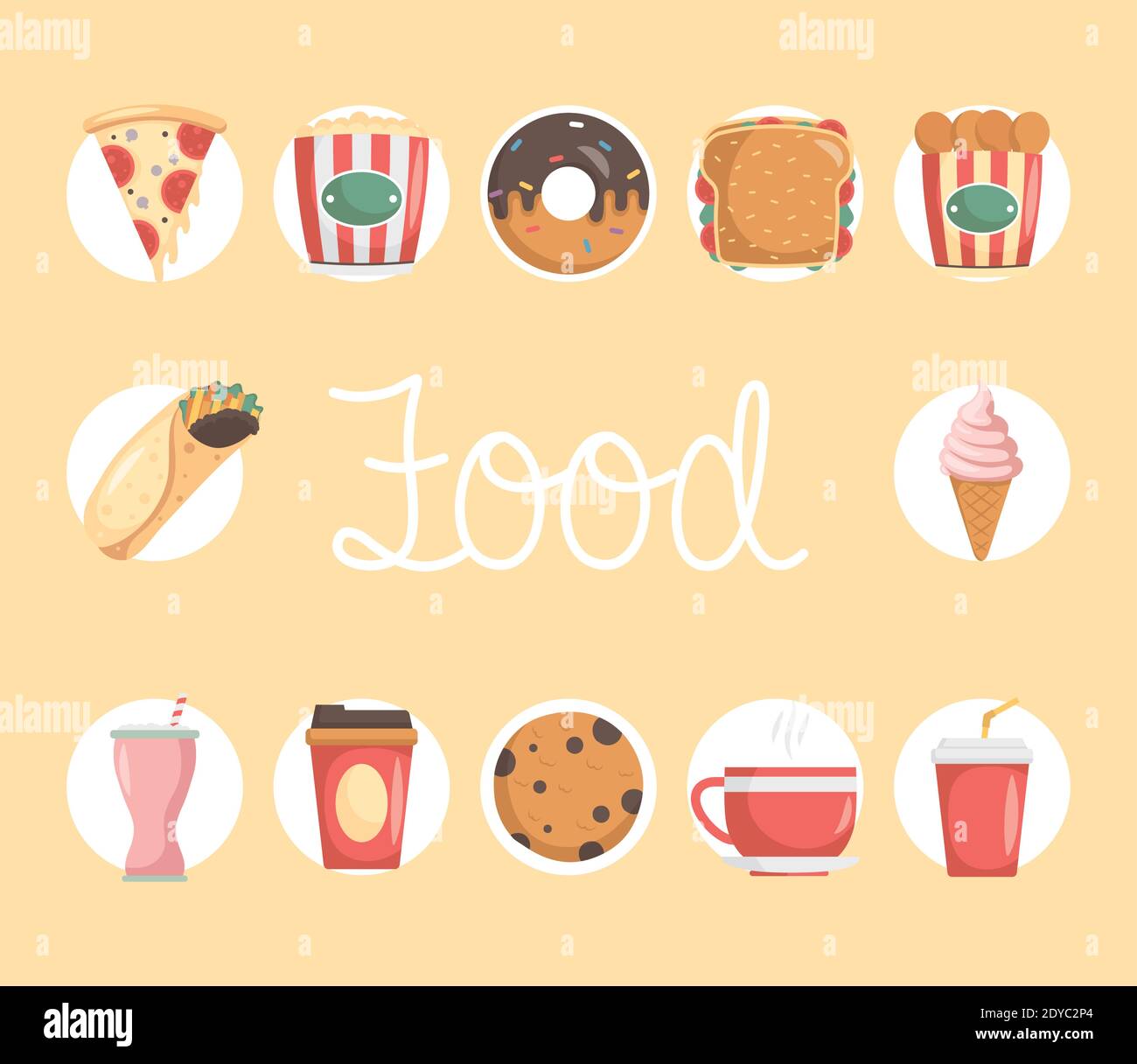 bundle of twelve fast food set icons and lettering vector illustration ...