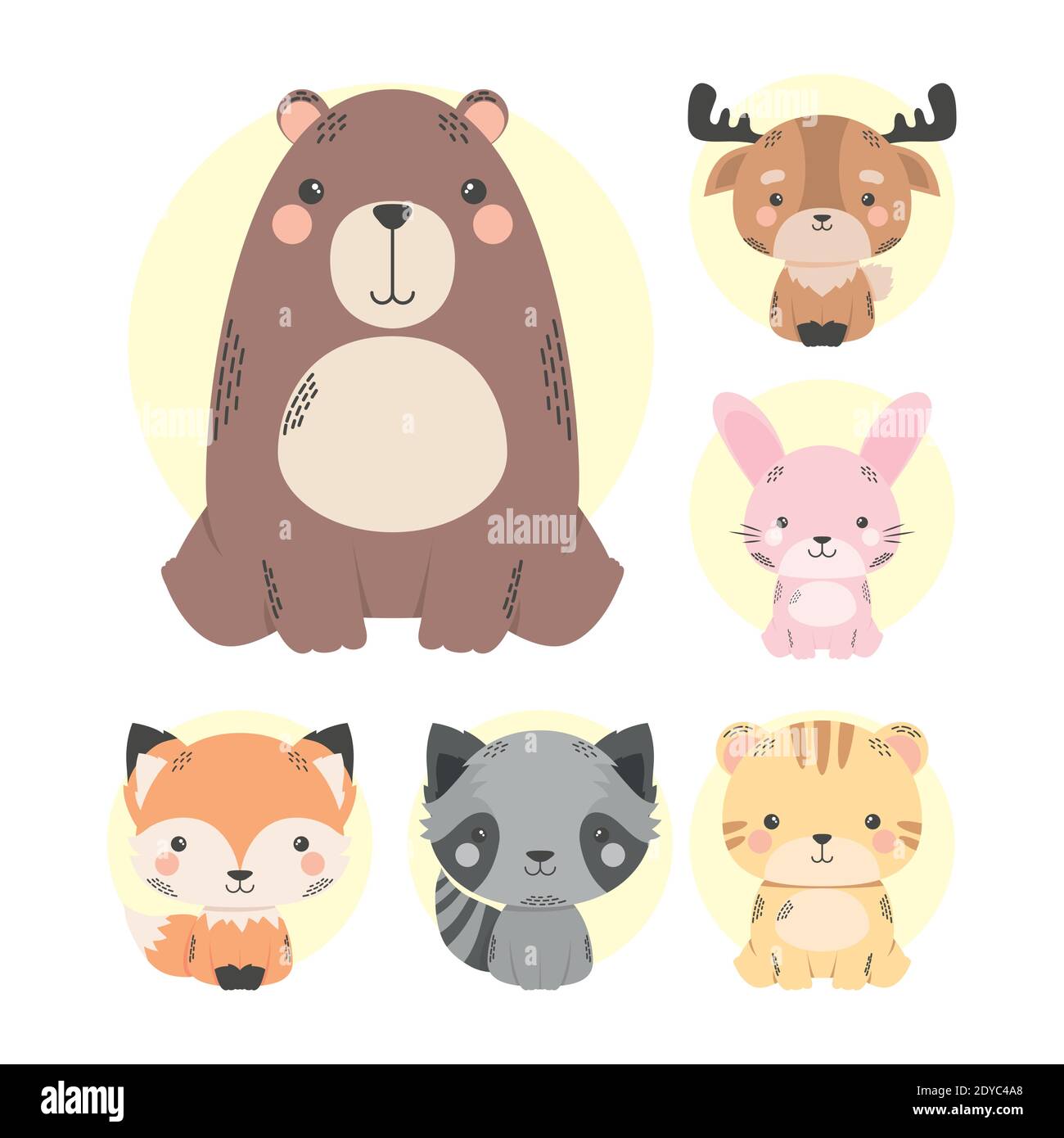 cute six animals comic characters vector illustration design Stock Vector