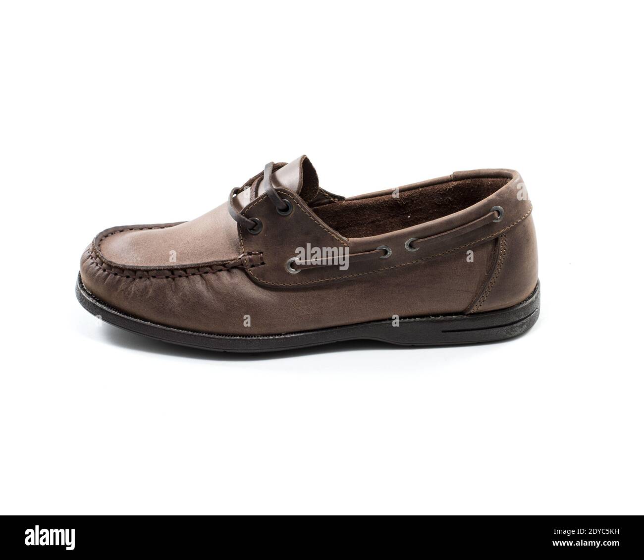 A men's brown topsiders isolated on white background Stock Photo - Alamy