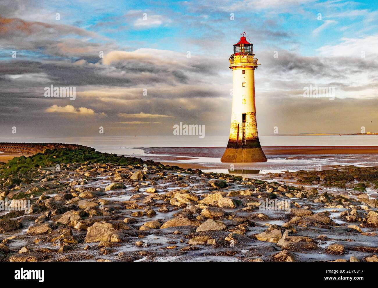 The New Brighton Lighthouse with the River Mersey on a stormy day Stock Photo