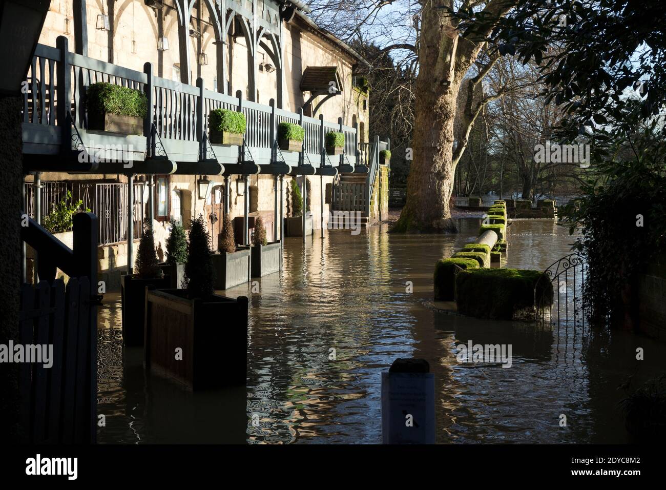 The Saxon Mill with River Avon floodwater on Christmas Day 2020