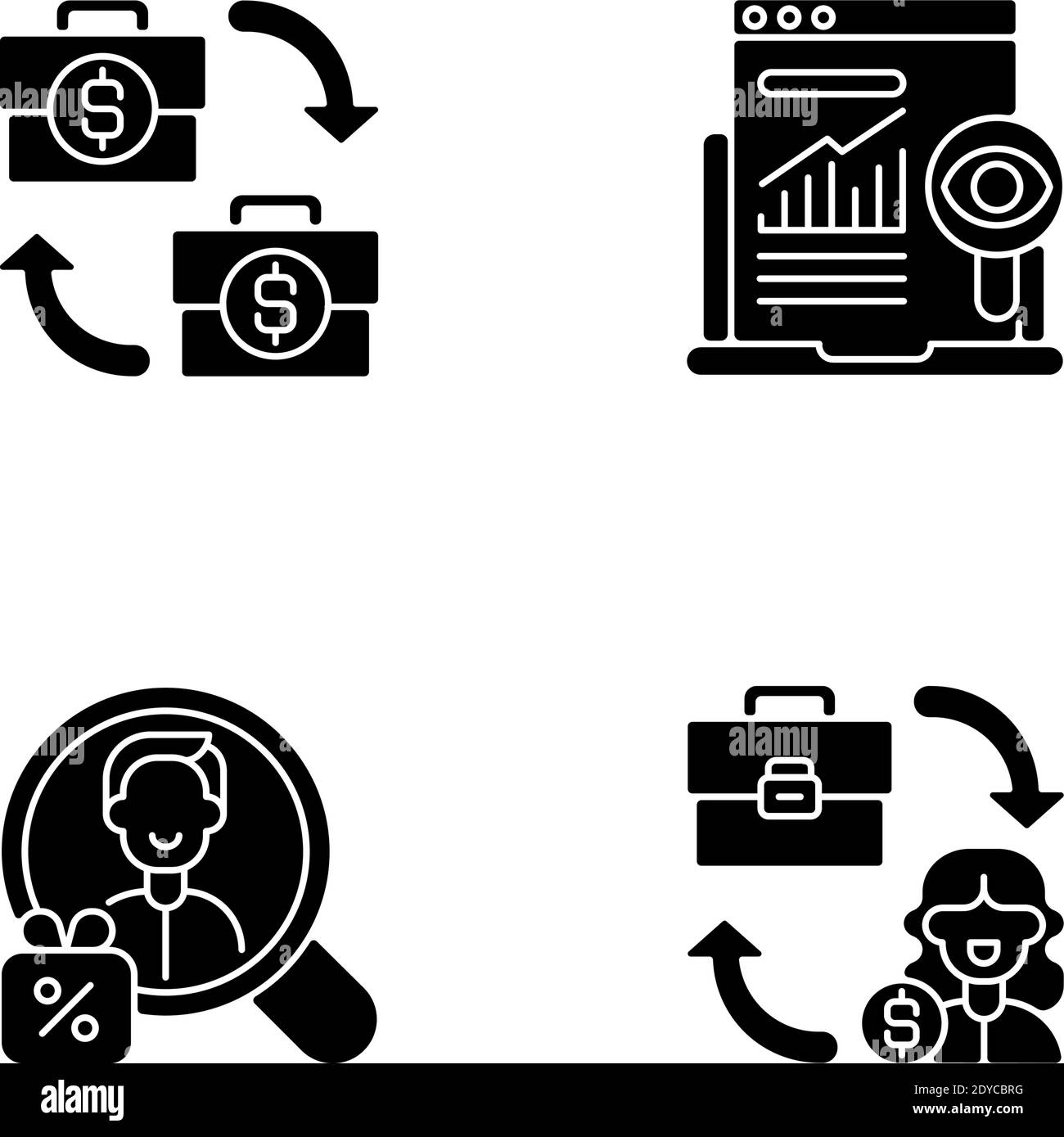 Marketing strategies black glyph icons set on white space Stock Vector ...