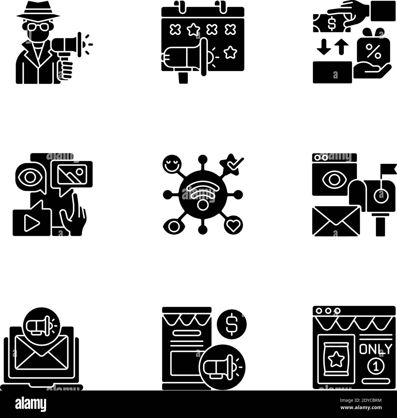 Marketing strategies black glyph icons set on white space Stock Vector ...