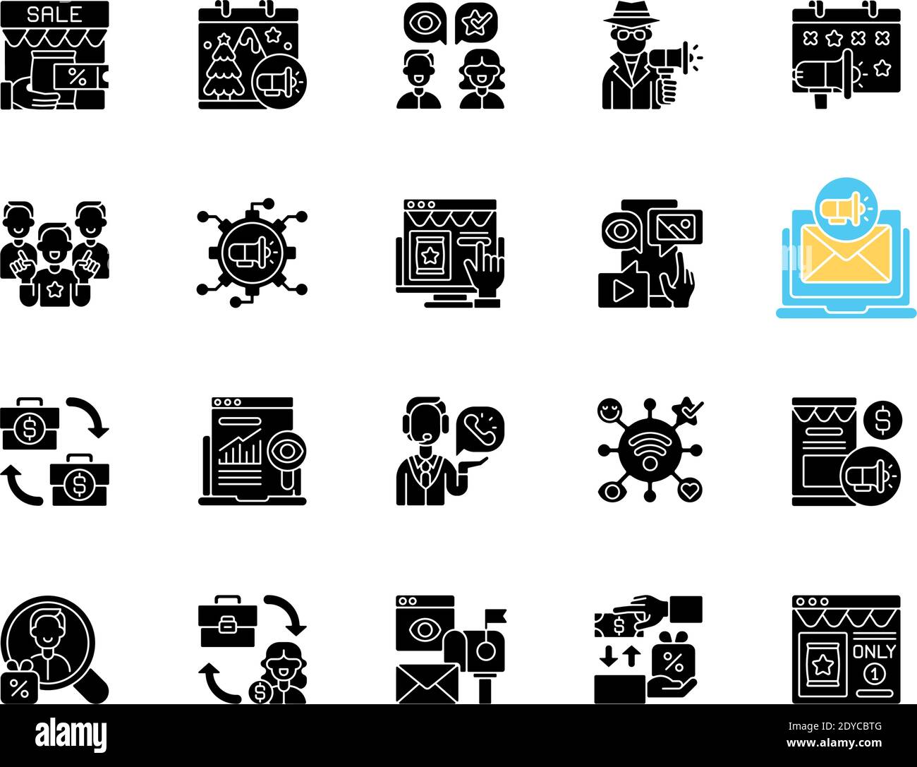 Marketing strategies black glyph icons set on white space Stock Vector ...
