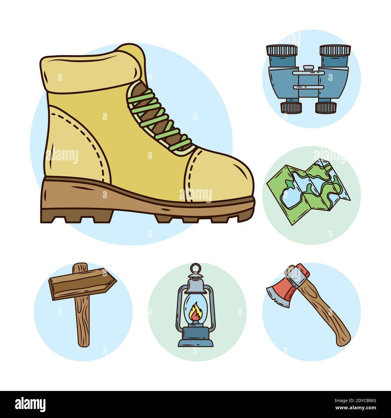 boot with bundle of camping set line and fill icons vector illustration ...