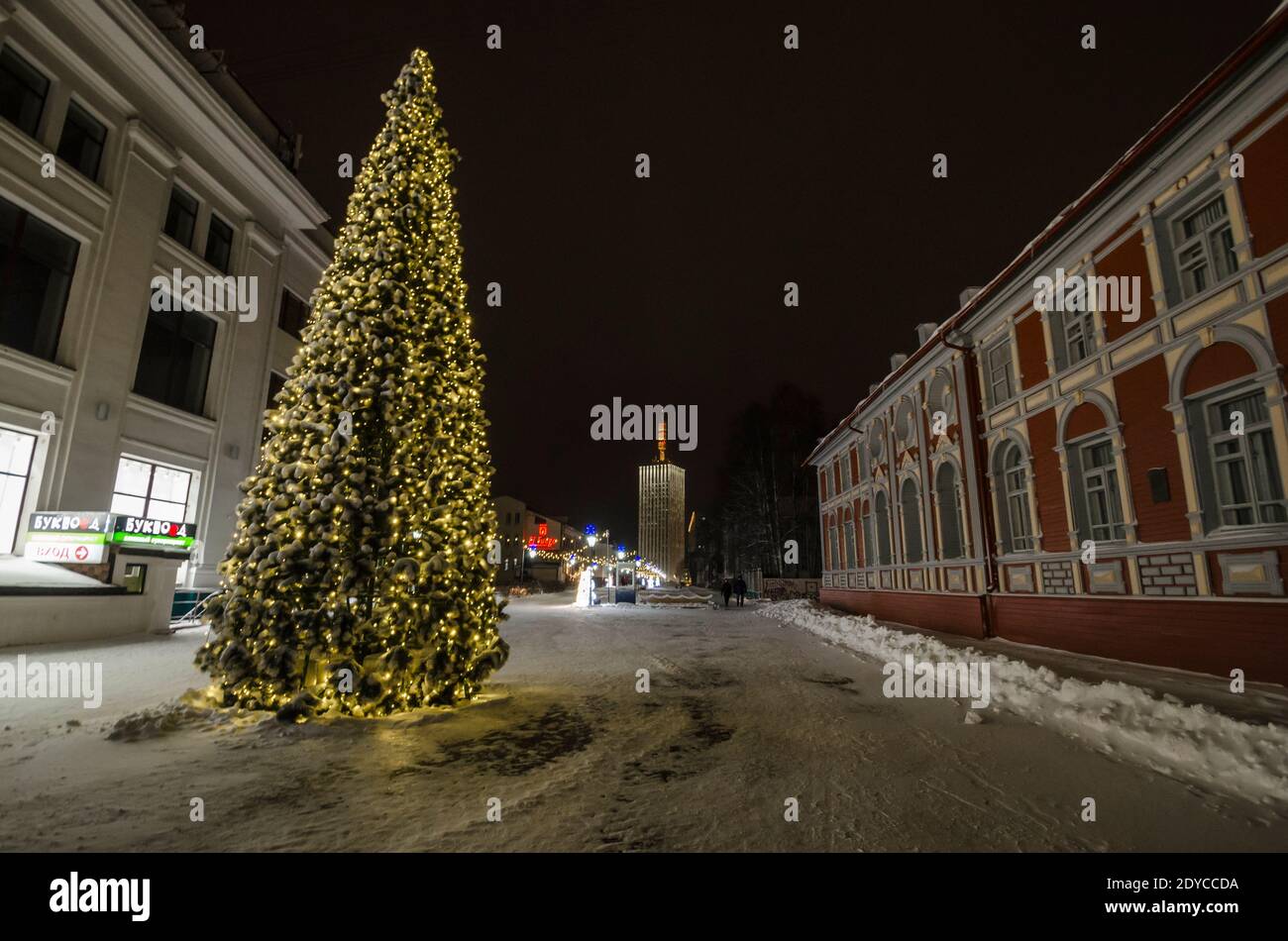 December, 2020 - Arkhangelsk. Artificial Christmas tree on the ...