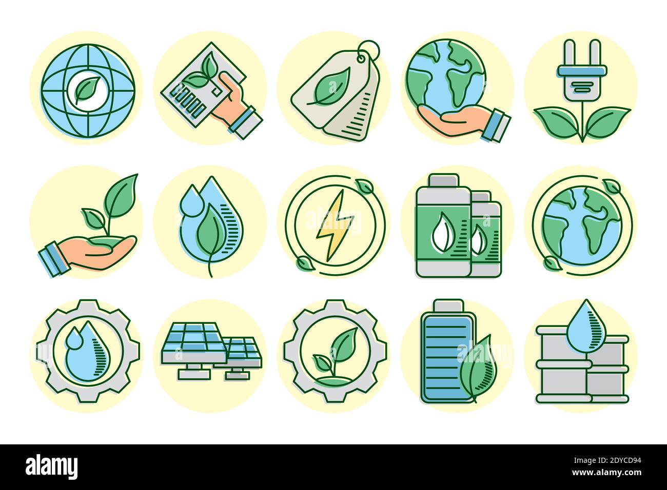 bundle of fifteen eco and earth line and fill style icons vector ...