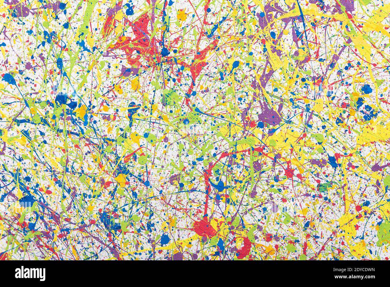 Wall with multi-colored paint splashes. Bright abstract background. Stock Photo