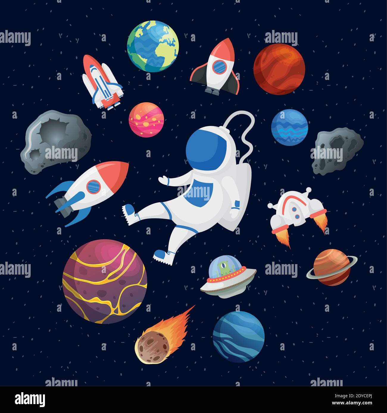 astronaut with space set icons vector illustration design Stock Vector ...