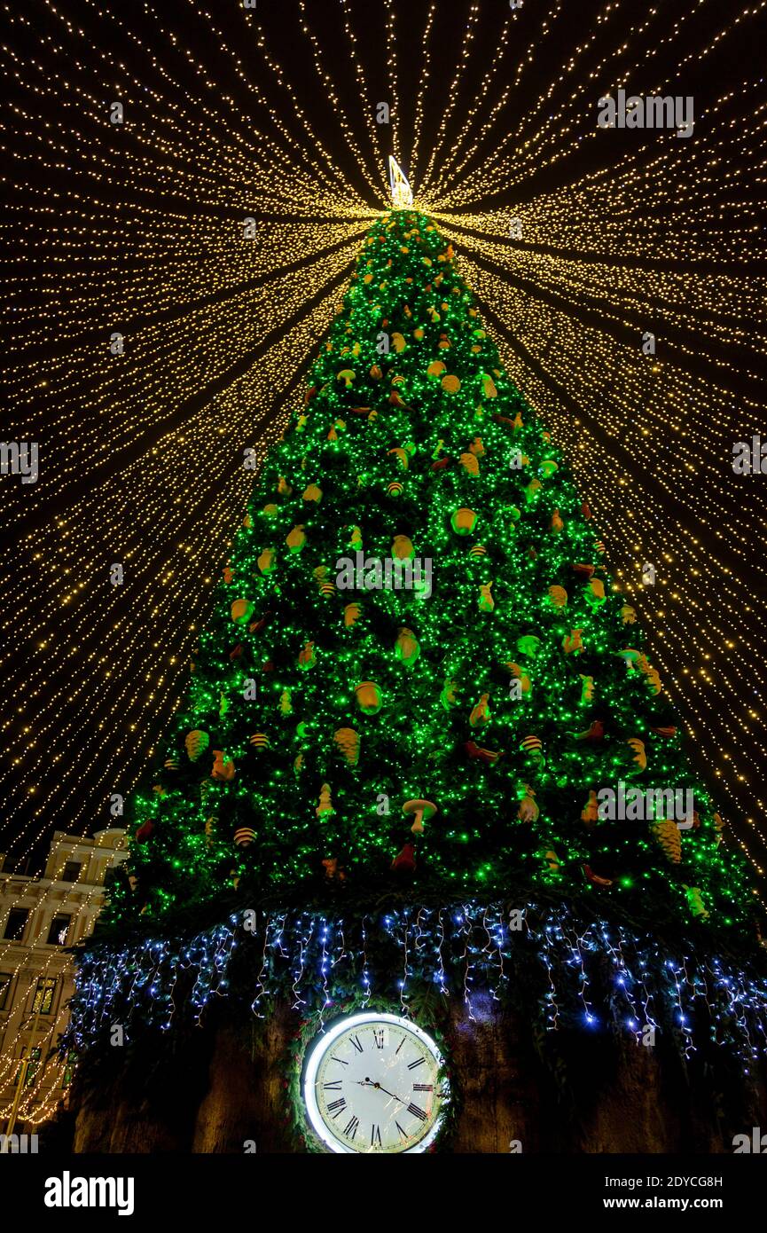 The main Christmas tree of Ukraine on Sophia Square in Kiev. Christmas tree in Kiev Stock Photo