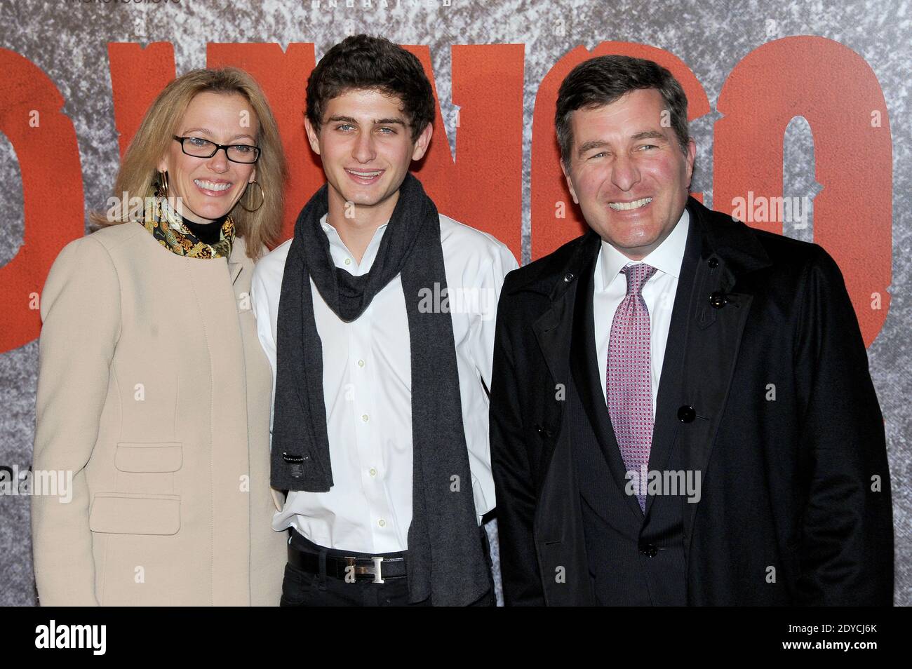 US Ambassador to France Charles H. Rivkin, his wife Susan M. Tolson and their son Elias attending the France premiere of 'Django Unchained' held at Le Grand Rex theater in Paris, France on January 7, 2013. Photo by Nicolas Briquet/ABACAPRESS.COM Stock Photo