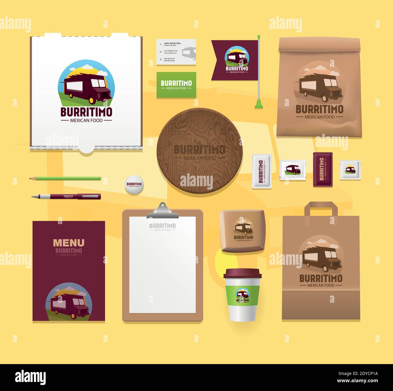 Vector food identity template design set. Branding Mock-Ups. Packages Mock-up Pack for your company Stock Vector