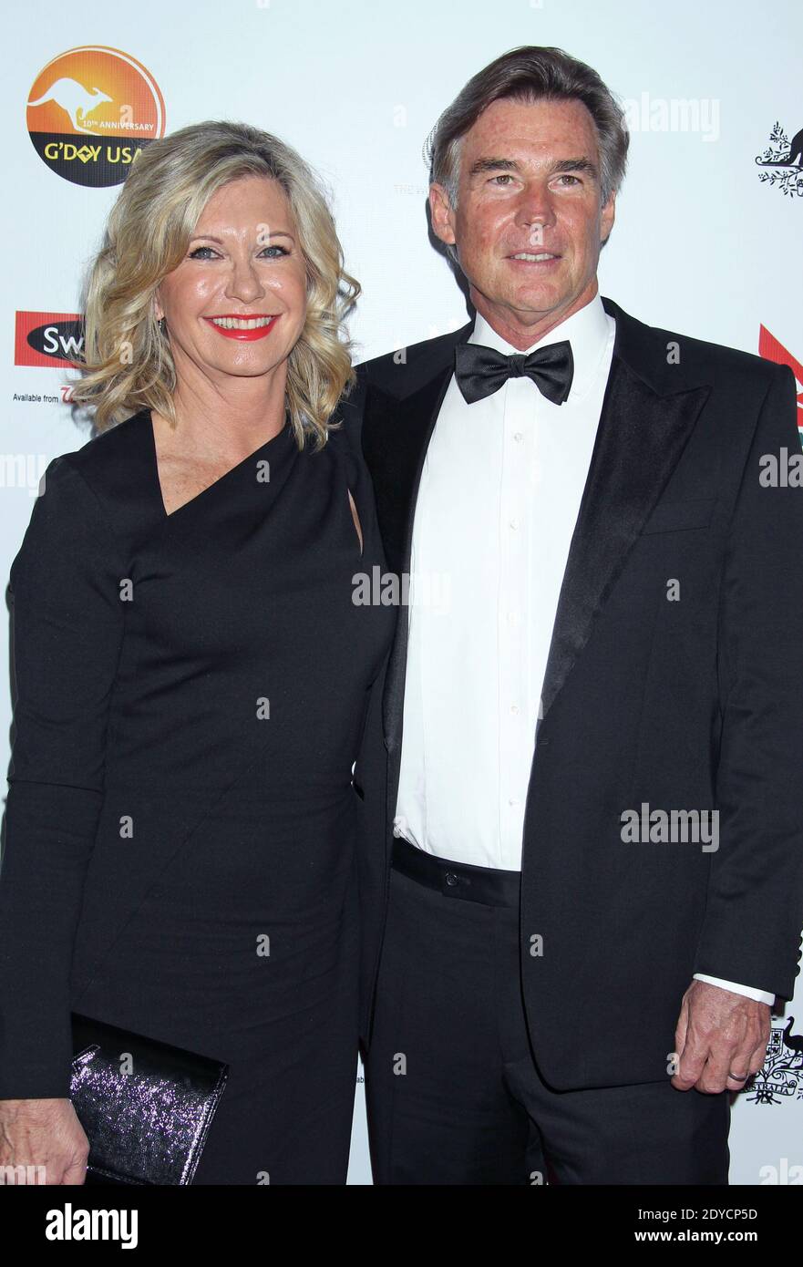 Olivia Newton-John and husband John Easterling arriving for The 2013 G'Day USA Los Angeles Black Tie Gala at the JW Marriott at L.A. LIVE in Los Angeles, CA, USA on January 12, 2013. Photo by Baxter/ABACAPRESS.COM Stock Photo