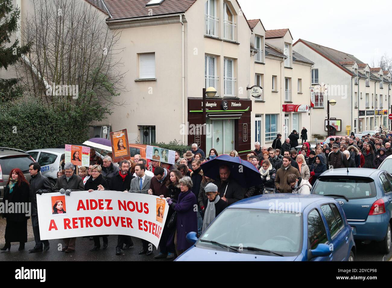 People participate in a march in memory of missing Estelle Mouzin in Guermantes, France on January 13, 2013. Estelle, aged 9, disappeared on her way home from school on Thursday 9th January, 2003. Photo by Audrey Poree/ABACAPRESS.COM Stock Photo