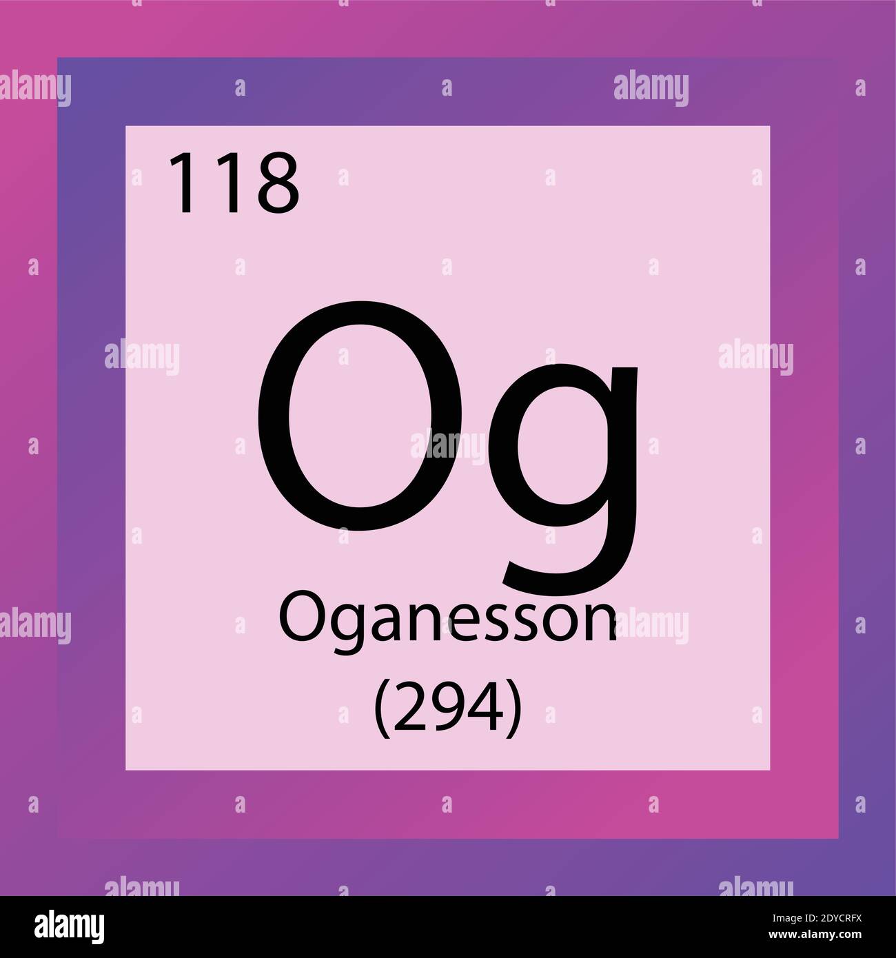 Og Oganesson Chemical Element Periodic Table. Single element vector illustration, Element icon with molar mass and atomic number. Stock Vector