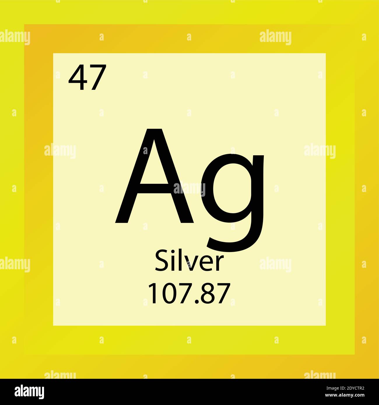 Ag Silver Chemical Element Periodic Table. Single element vector illustration, transition metals element icon with molar mass and atomic number. Stock Vector
