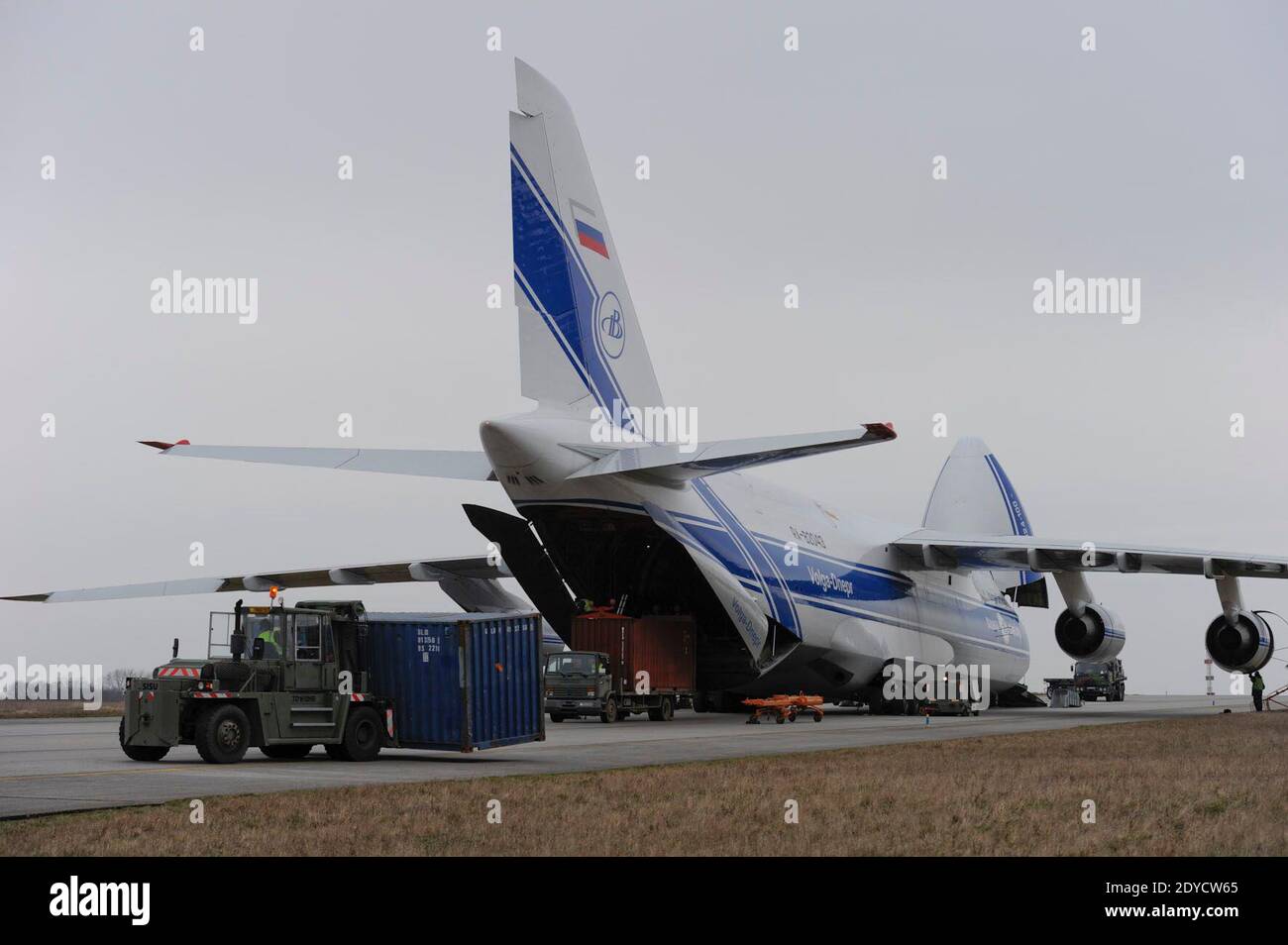 Handout photo by French army of armoured vehicles being loaded with