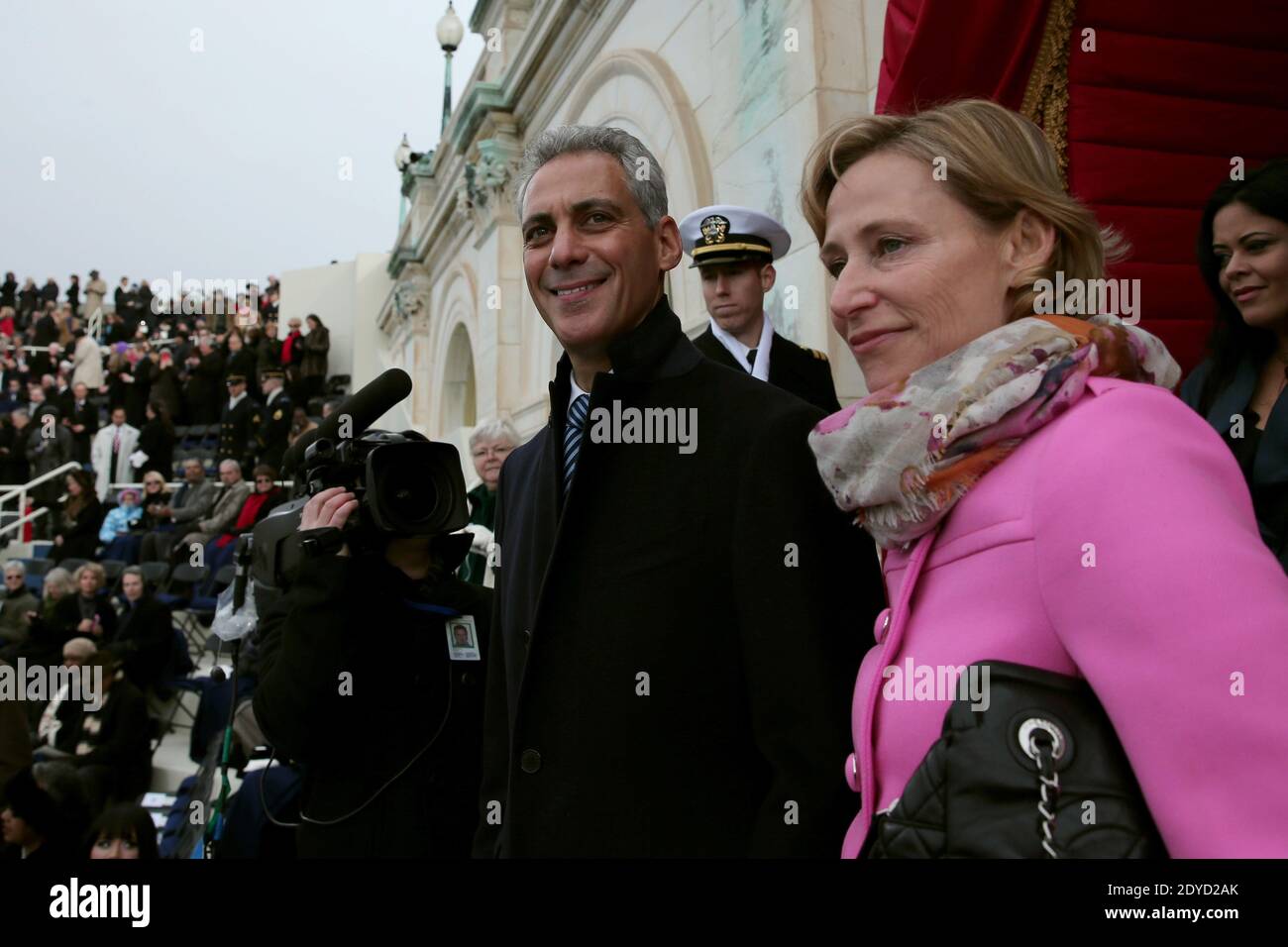 Chicago Mayor Rahm Emanuel and wife Amy Rule arrive before the presidential inauguration on the West Front of the U.S. Capitol in Washington, DC, USA, on January 21, 2013. Barack Obama was re-elected for a second term as President of the United States. Photo by Win McNamee/Pool/ABACAUSA.COM Stock Photo