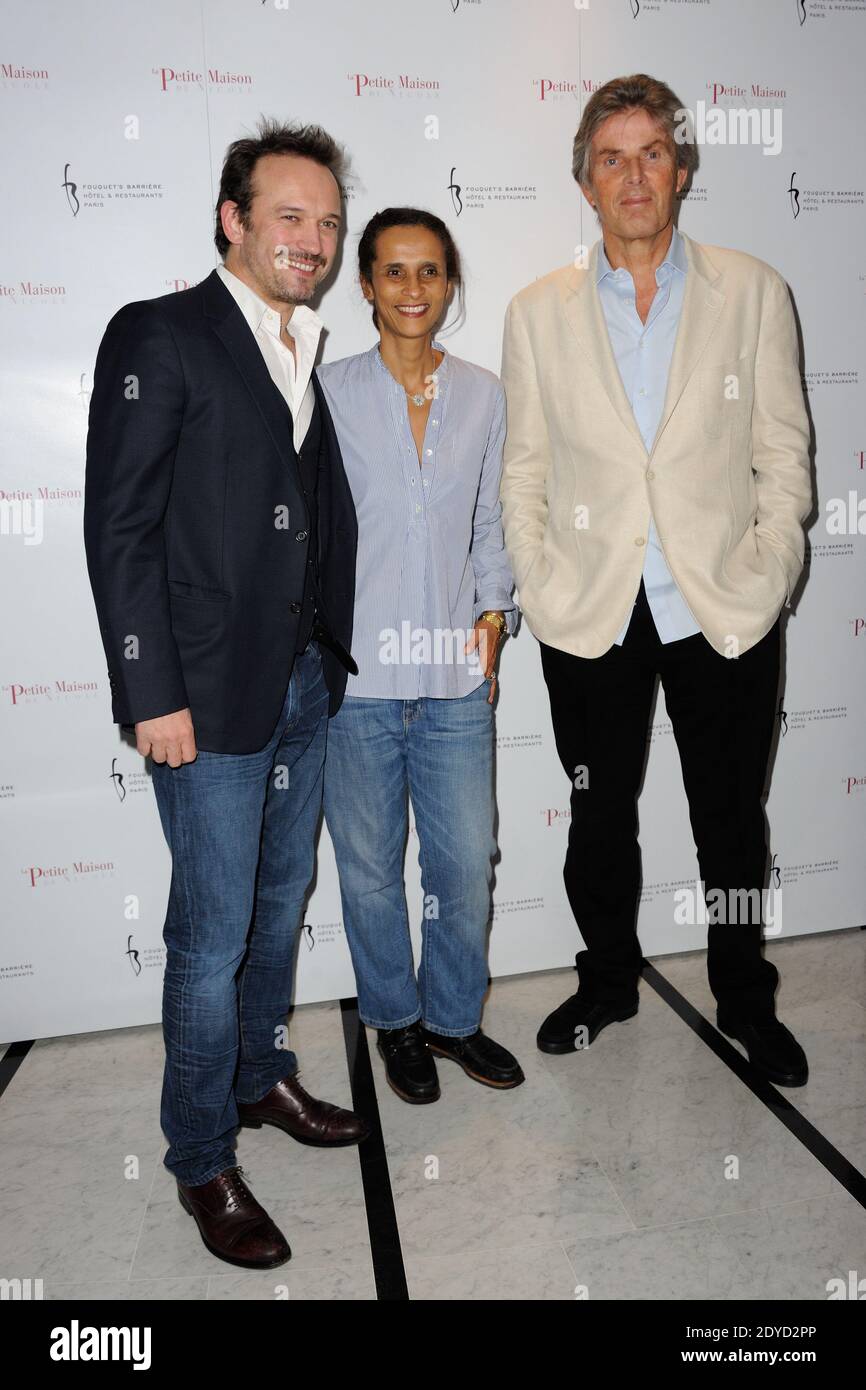 Vincent Perez, Karine Silla and Dominique Desseigne, CEO Lucien Barriere  Group, attending the opening party for new restaurant 'La Petite Maison De  Nicole' at Hotel Fouquet's Barriere in Paris, France on January