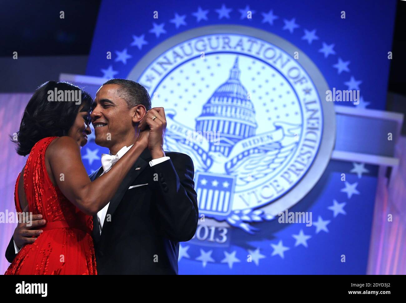 U.S. President Barack Obama dances with first lady Michelle Obama during the Inaugural Ball January 21, 2013 at Walter E. Washington Convention Center in Washington, DC. President Obama was sworn-in for a second term as the 44th President of the United States. Photo by Alex Wong/Pool/ABACAPRESS.COM Stock Photo