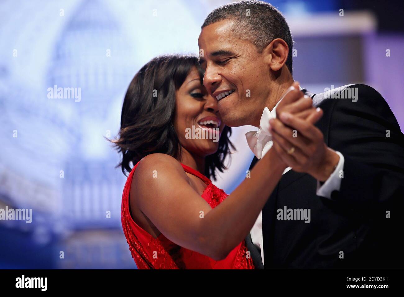 President Barack Obama and First Lady Michelle Obama dance at the Commander-In-Chief Ball at the Walter Washington Convention Center in Washington, D.C. on January 21, 2013. President Obama was sworn-in for a second term as the 44th President of the United States. Photo by Chip Somodevilla/Pool/ABACAPRESS.COM Stock Photo
