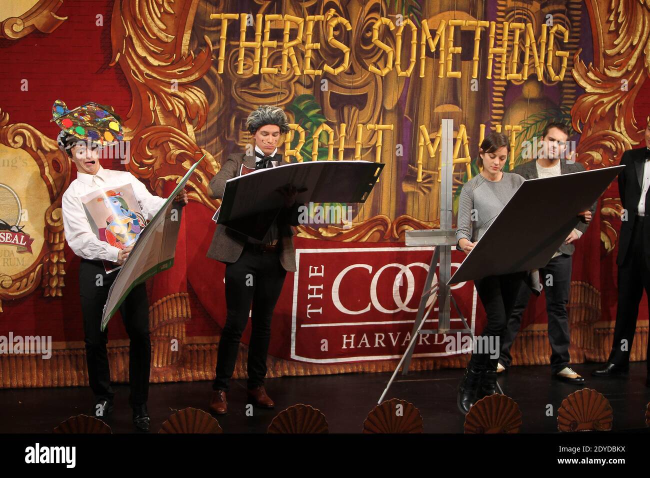 French actress Marion Cotillard with Alex Willis as Pablo Picasso and Patrick Wicker as Salvador Dali attend the Hasty Pudding Theatricals 2013 Woman Of The Year in Cambridge, Massachusetts, USA on January 31, 2013. Photo by Charles Guerin/ABACAPRESS.COM Stock Photo