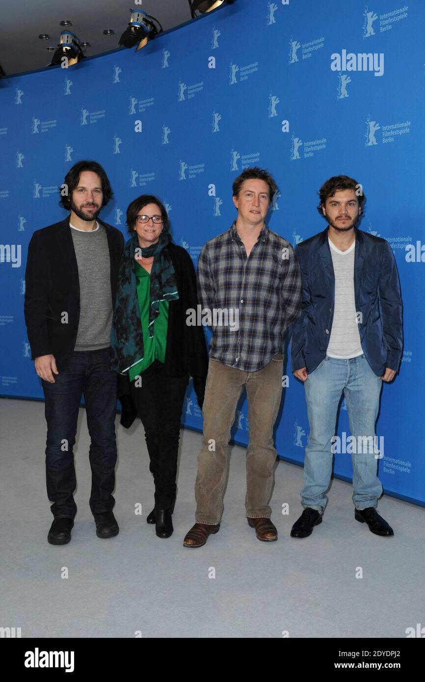 US actor Paul Rudd, US producer Lisa Muskat, US director and screenwriter David Gordon Green and US actor Emile Hirsch attending a photocall for 'Prince Avalanche' during the 63rd Berlin International Film Festival Berlinale, in Berlin, Germany on February 13, 2013. Photo by Aurore Marechal/ABACAPRESS.COM Stock Photo