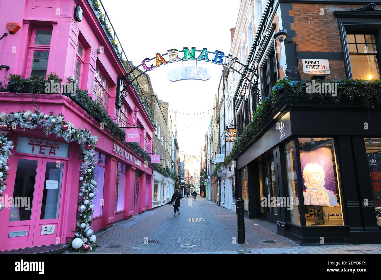 A deserted Carnaby Street area, in London's West End, on Christmas Eve