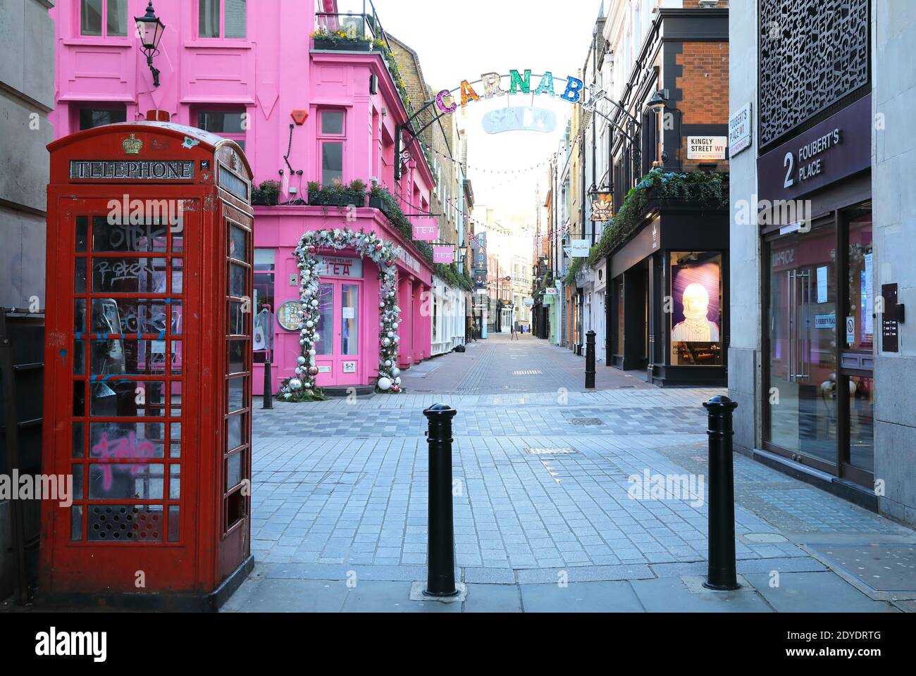 A deserted Carnaby Street area, in London's West End, on Christmas Eve
