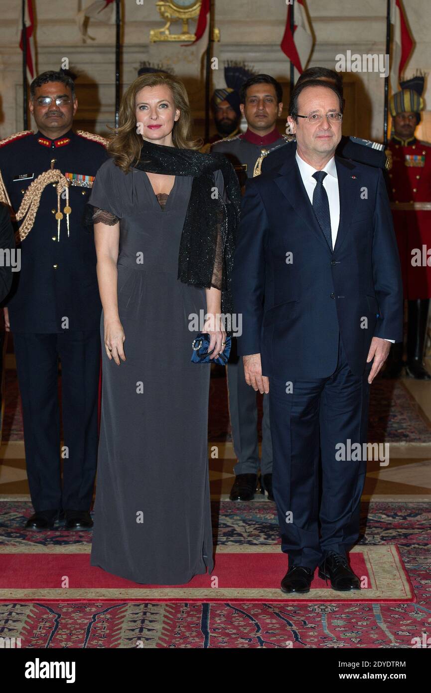 French President Francois Hollande with his partner Valerie Trierweiler attend the State Dinner at the Rashtrapati Bhavan, Presidential palace in New Delhi, India on February 14, 2013. Photo by David Niviere/Pool/ABACAPRESS.COM Stock Photo