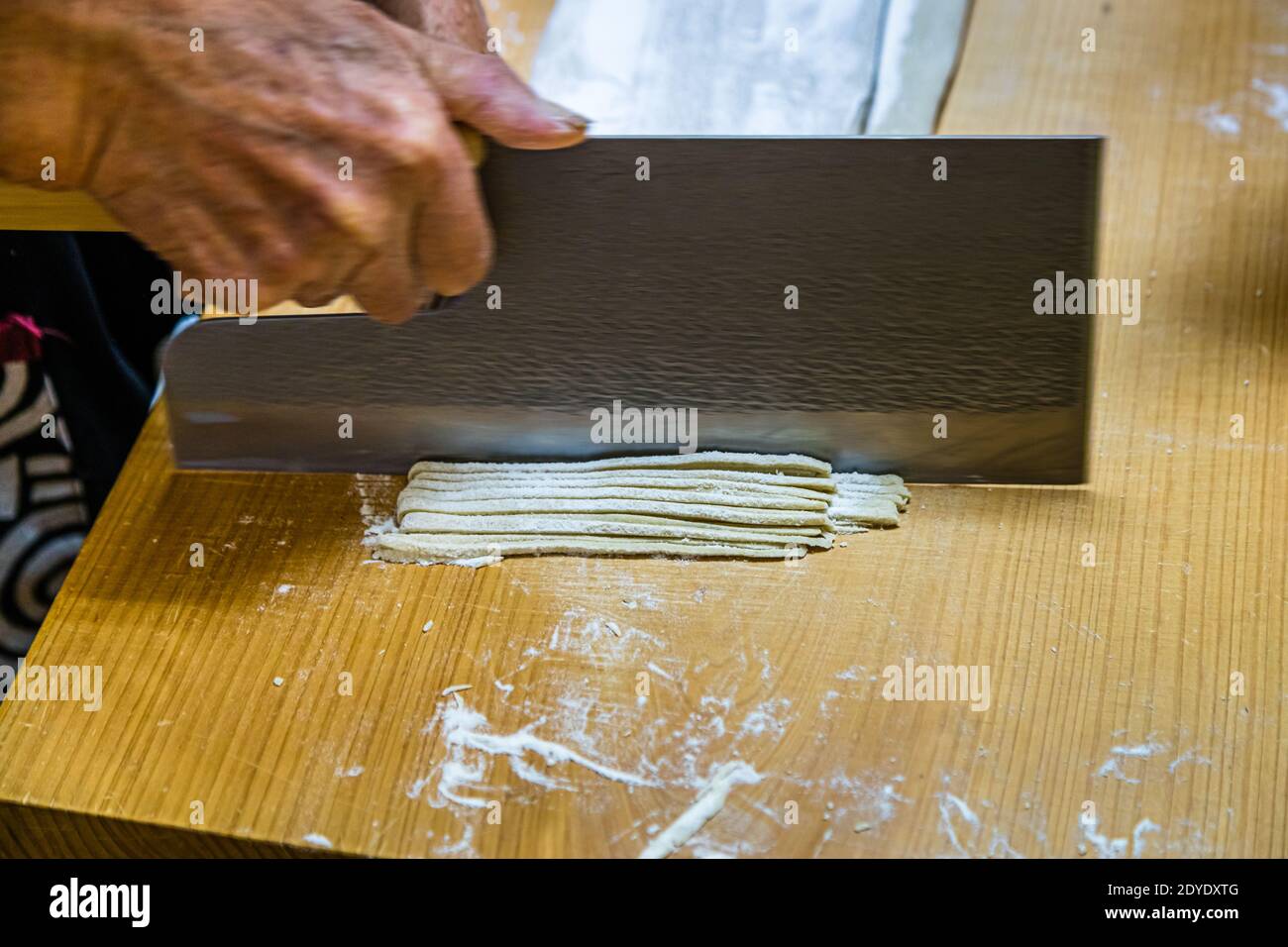 Soba Noodle Preparation in Fujinomiya, Japan Stock Photo