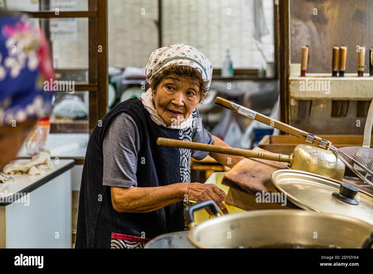 Soba Noodle Preparation in Fujinomiya, Japan Stock Photo