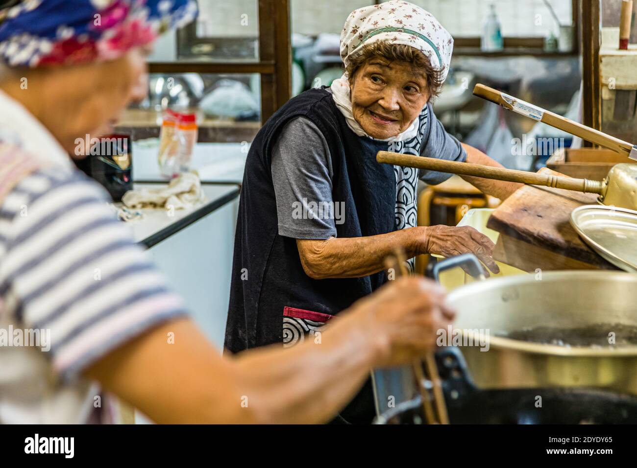 Soba Noodle Preparation in Fujinomiya, Japan Stock Photo