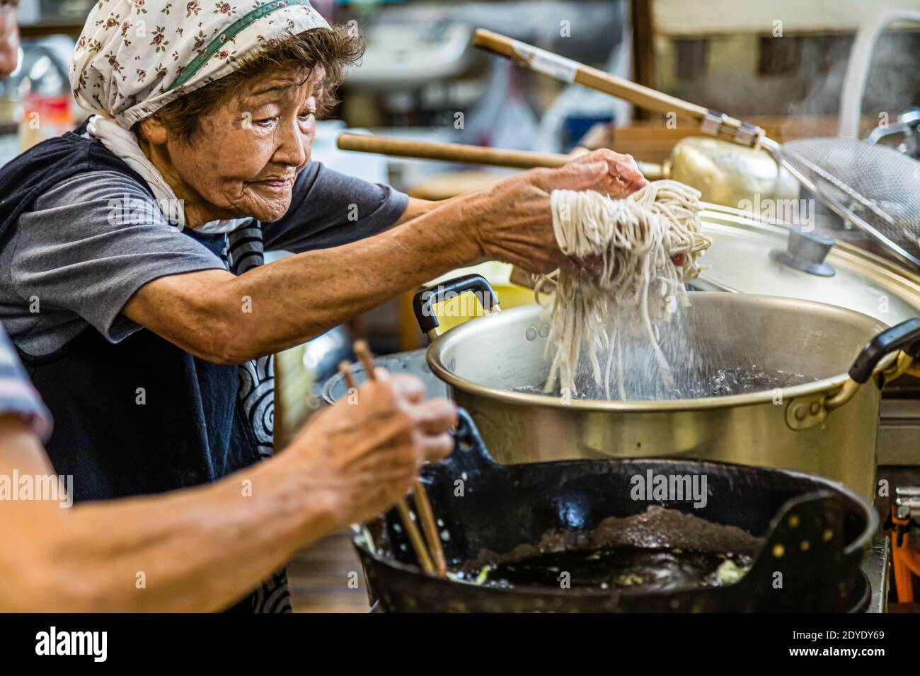 Soba Noodle Preparation in Fujinomiya, Japan Stock Photo