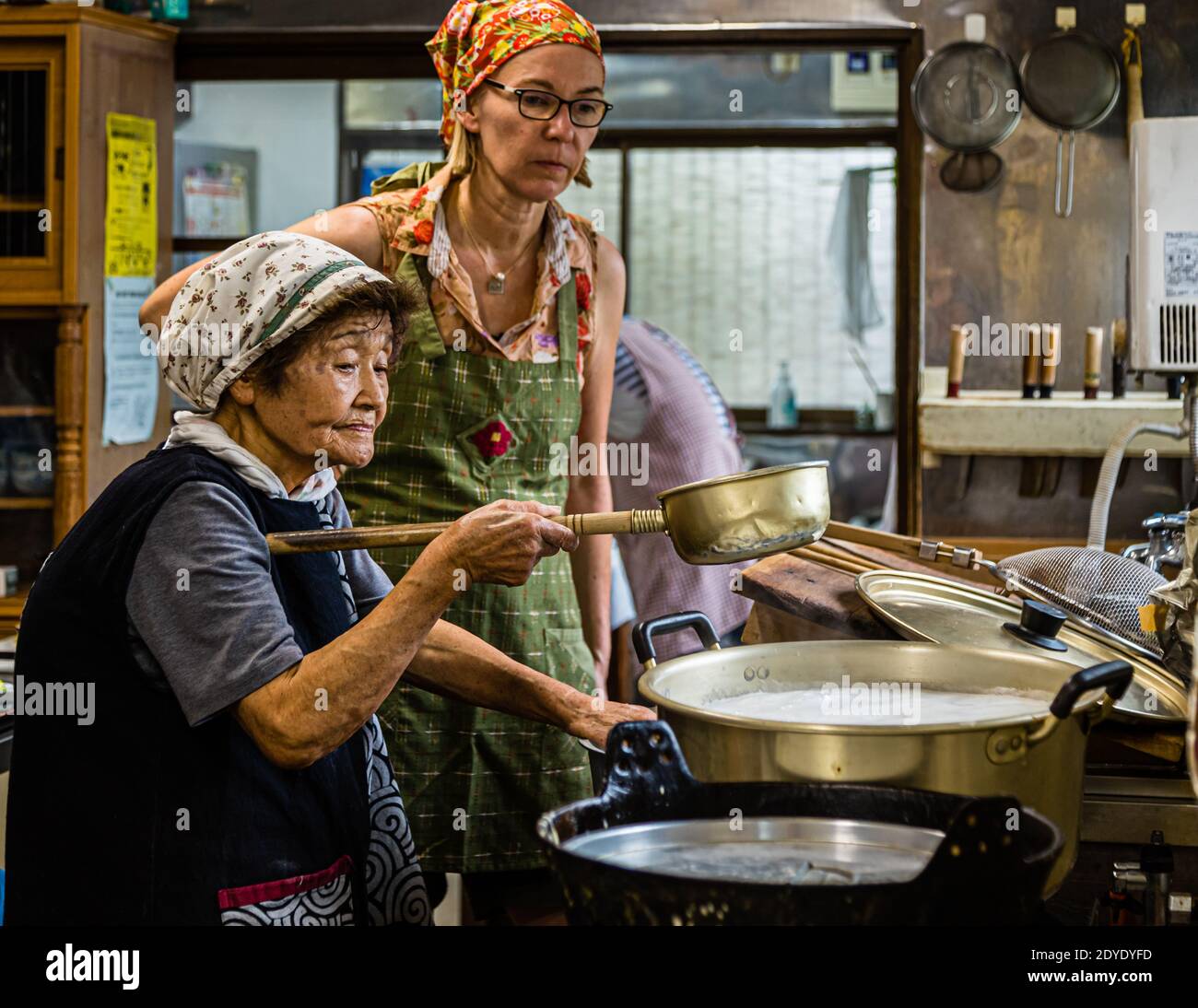 Soba Noodle Preparation in Fujinomiya, Japan Stock Photo