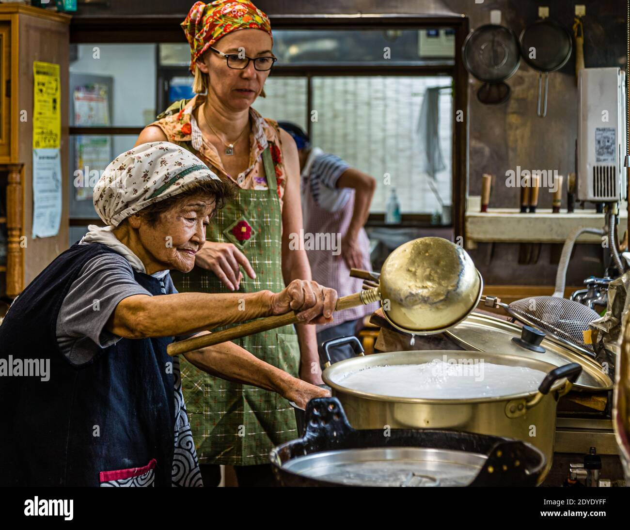 Soba Noodle Preparation in Fujinomiya, Japan Stock Photo