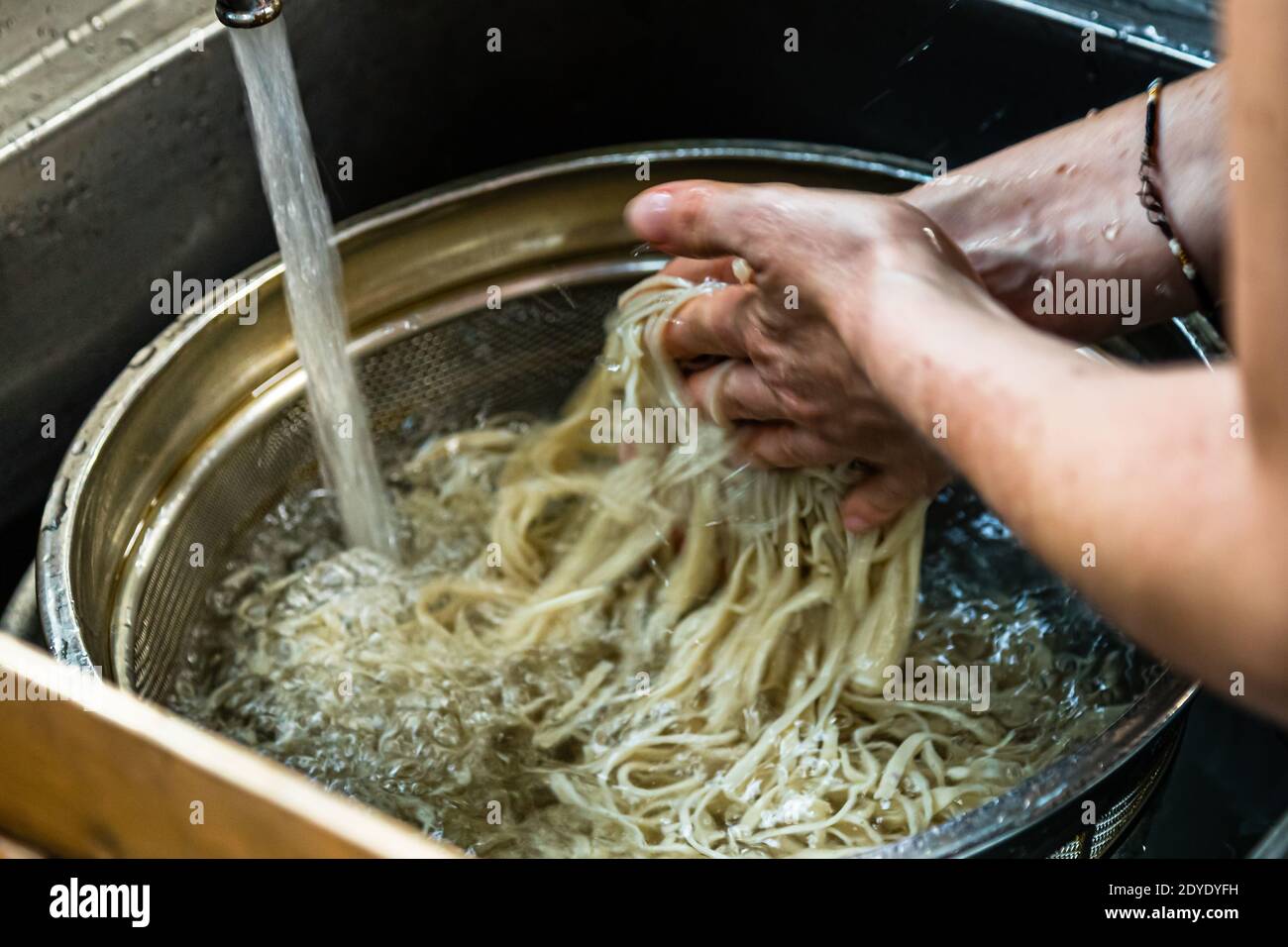 Soba Noodle Preparation in Fujinomiya, Japan Stock Photo