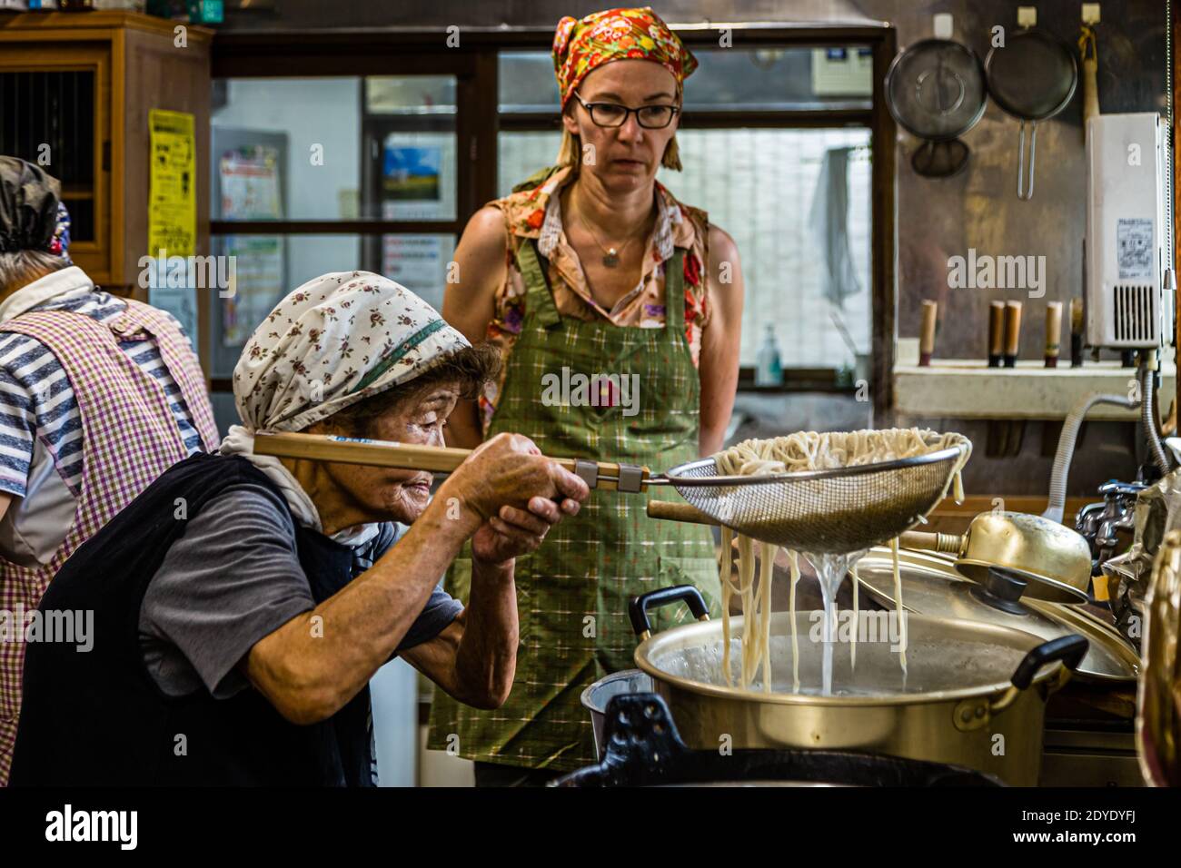 Soba Noodle Preparation in Fujinomiya, Japan Stock Photo