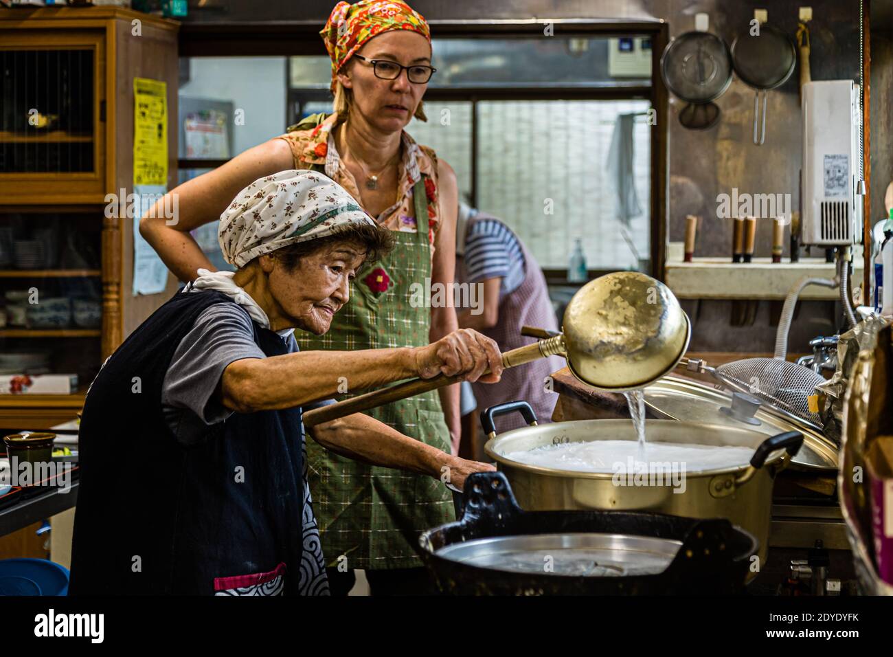Soba Noodle Preparation in Fujinomiya, Japan Stock Photo
