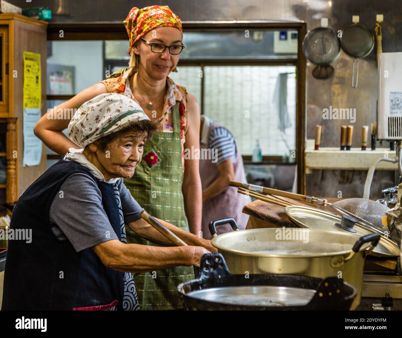 Soba Noodle Preparation in Fujinomiya, Japan Stock Photo
